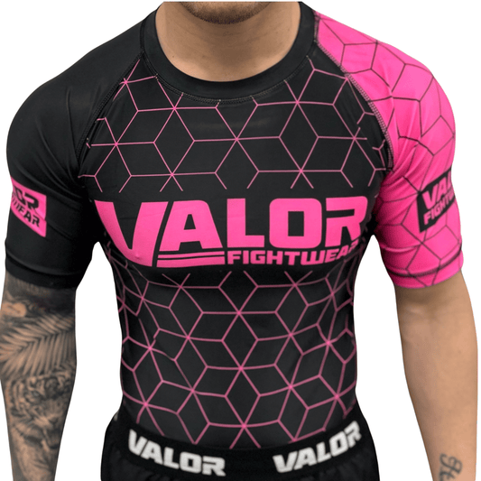 Geometric Design No Gi BJJ/MMA Rash Guard - Pink/Black - Valor Fightwear