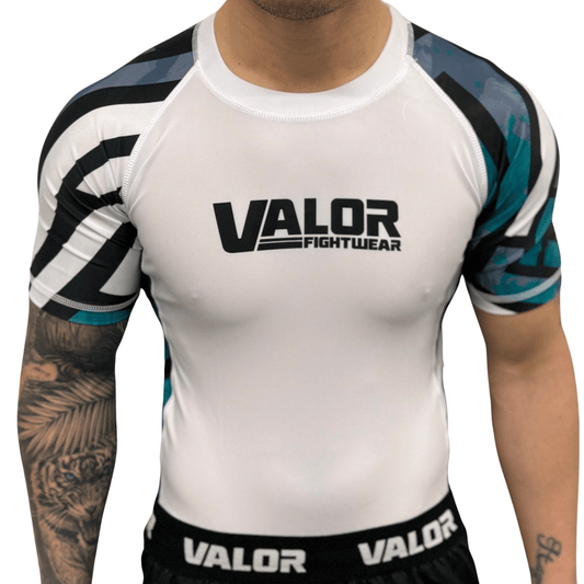 Kids No Gi BJJ/MMA Rash Guard - Geometric White - Valor Fightwear