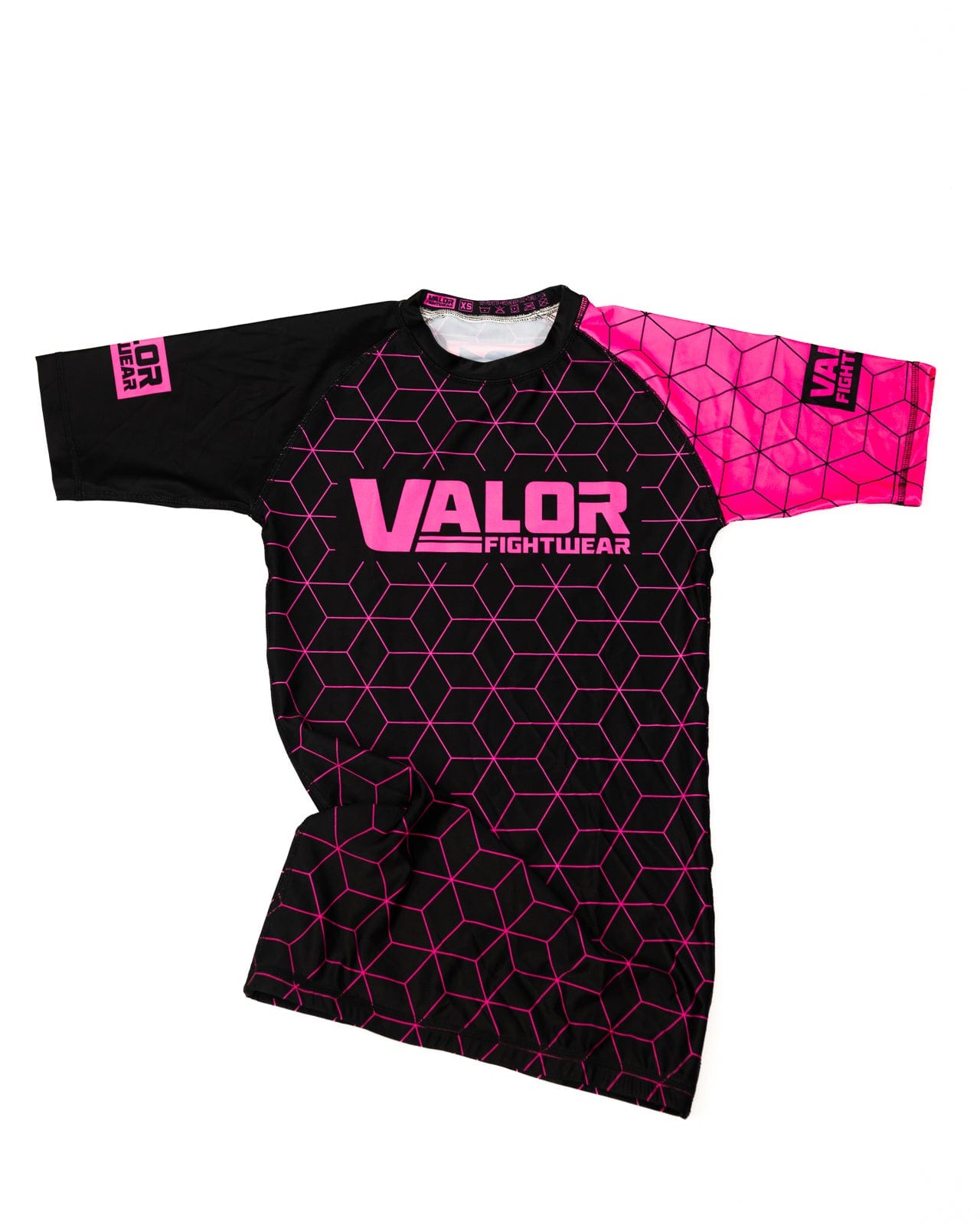 Geometric Design No Gi BJJ/MMA Rash Guard - Pink/Black - Valor Fightwear