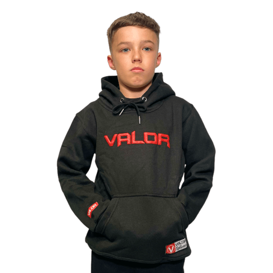 KIDS VALOR BLACK HOODIE – RED