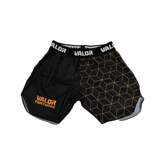 Geometric Design No Gi BJJ/MMA Board Shorts - Orange/Black - Valor Fightwear MMA Shorts Valor Fightwear