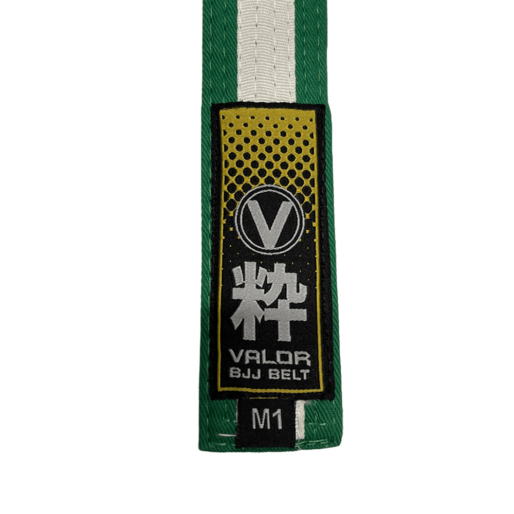 Valor Fightwear Kids Belt Kids IBJJF Rank Belt - Green with White Stripe - BJJ Belt - Valor Fightwear