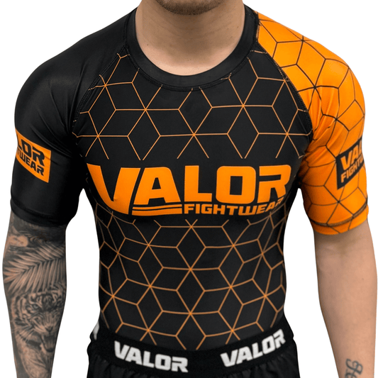 Geometric Design No Gi BJJ/MMA Rash Guard - Black/Orange - Valor Fightwear Adult Rashguard Valor Fightwear   