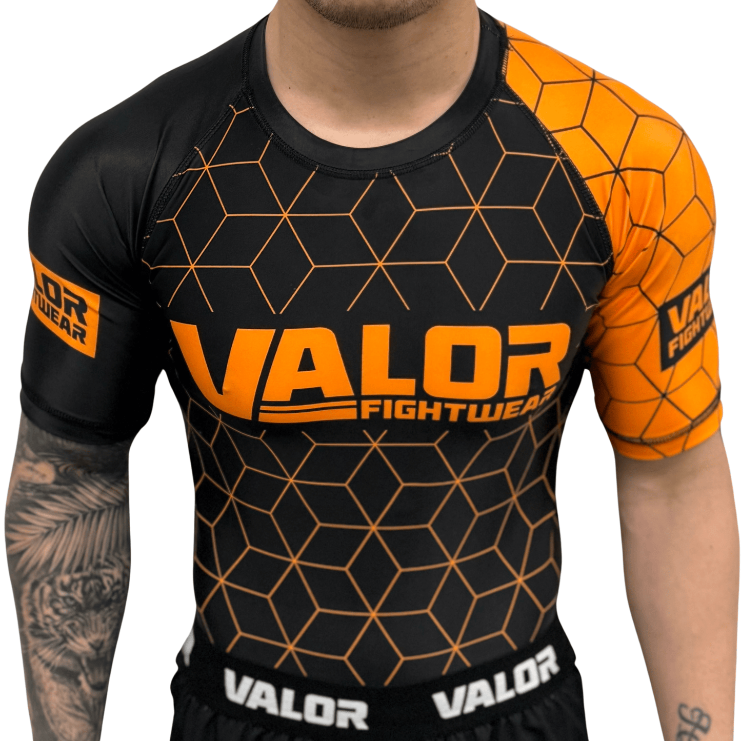 Geometric Design No Gi BJJ/MMA Rash Guard - Black/Orange - Valor Fightwear Adult Rashguard Valor Fightwear