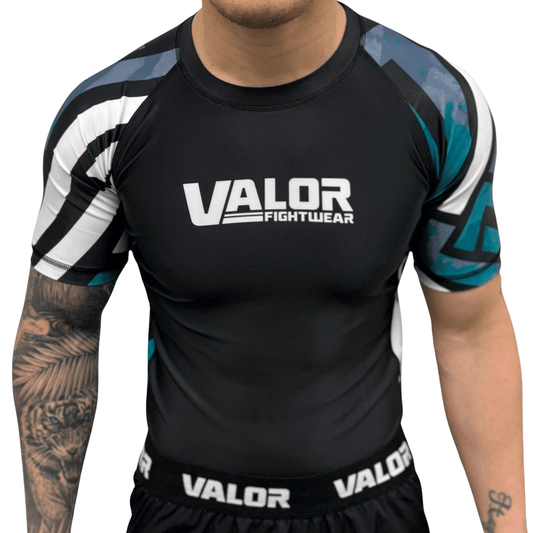 Geometric Design No Gi BJJ/MMA Rash Guard - Green/Black - Valor Fightwear Adult Rashguard Valor Fightwear   
