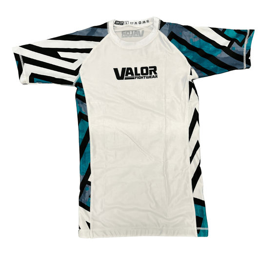 Geometric Design No Gi BJJ/MMA Rash Guard - White/Blue - Valor Fightwear Adult Rashguard Valor Fightwear   