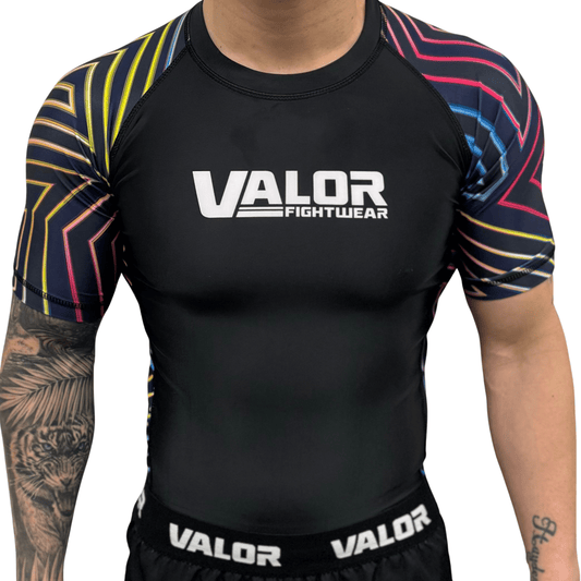 Geometric Design No Gi BJJ/MMA Rash Guard - Neon/Black - Valor Fightwear Adult Rashguard Valor Fightwear   