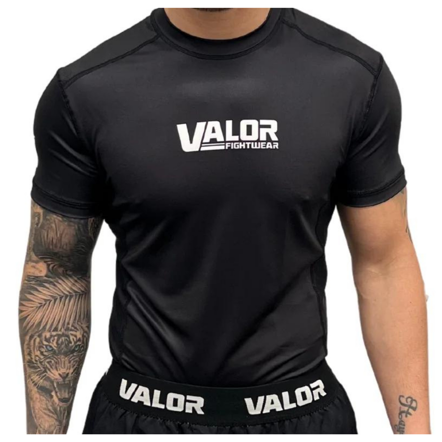 VALOR MESH SHORT SLEEVE RASH GUARD WHITE ON BLACK  Valor Fightwear   