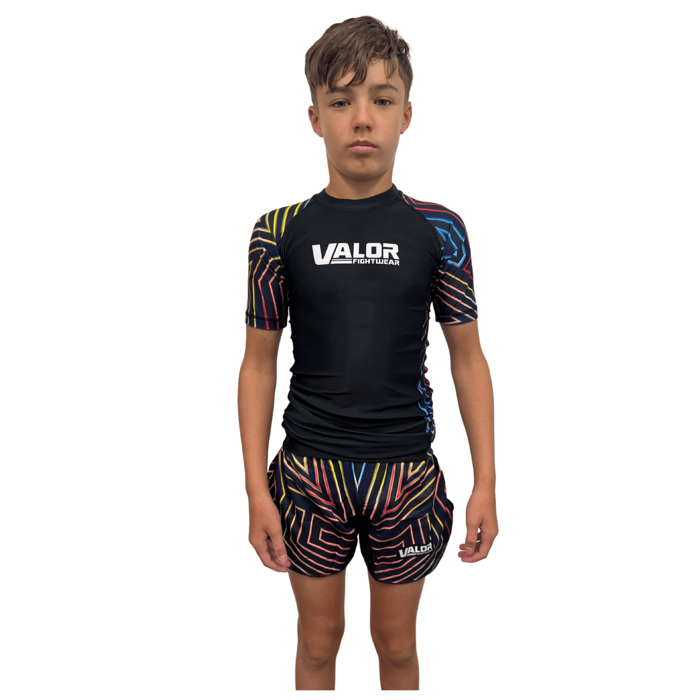 Kids No Gi BJJ/MMA Rash Guard - Geometric Neon - Valor Fightwear Kids Rashguard Valor Fightwear