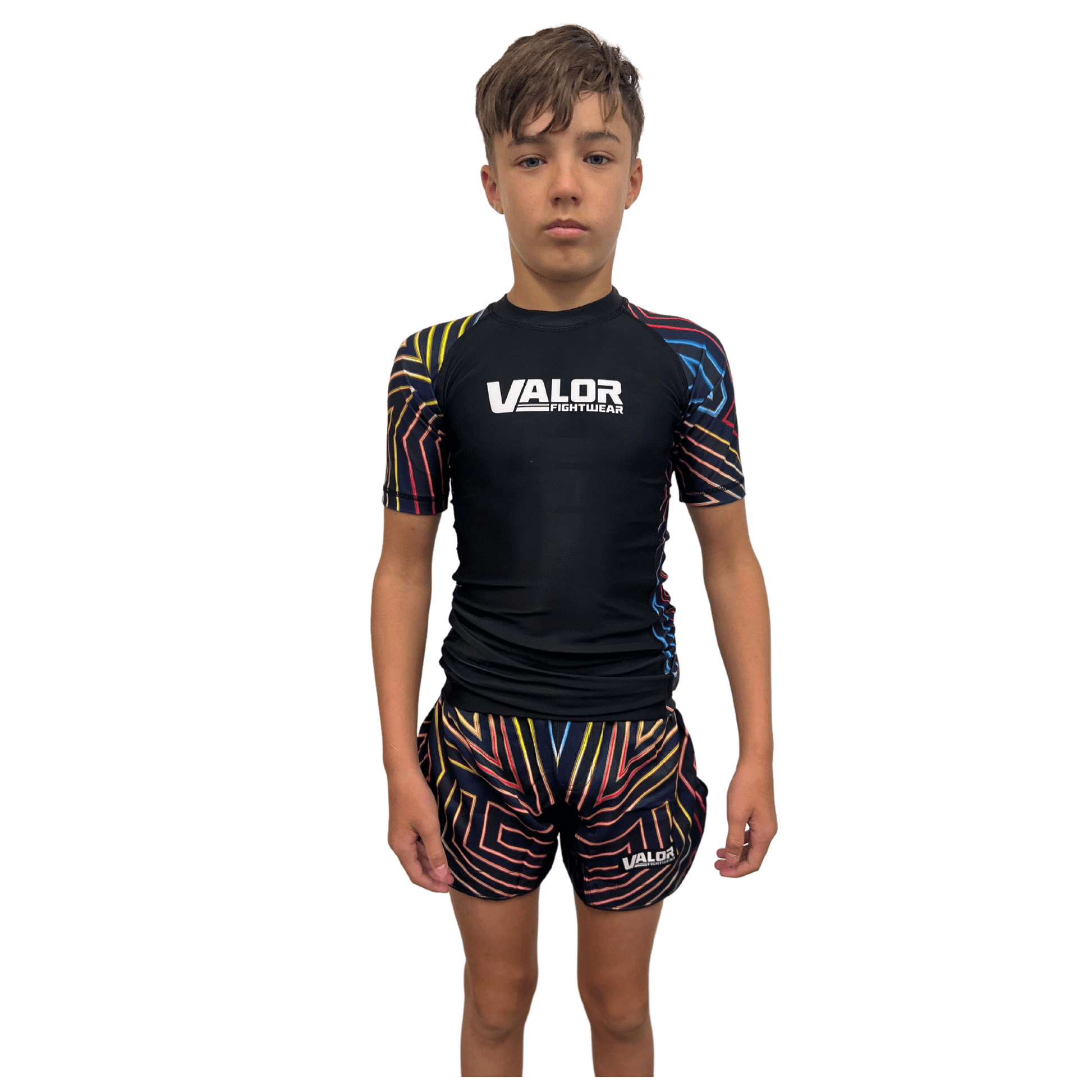 Kids No Gi BJJ/MMA Rash Guard - Geometric Neon - Valor Fightwear Kids Rashguard Valor Fightwear