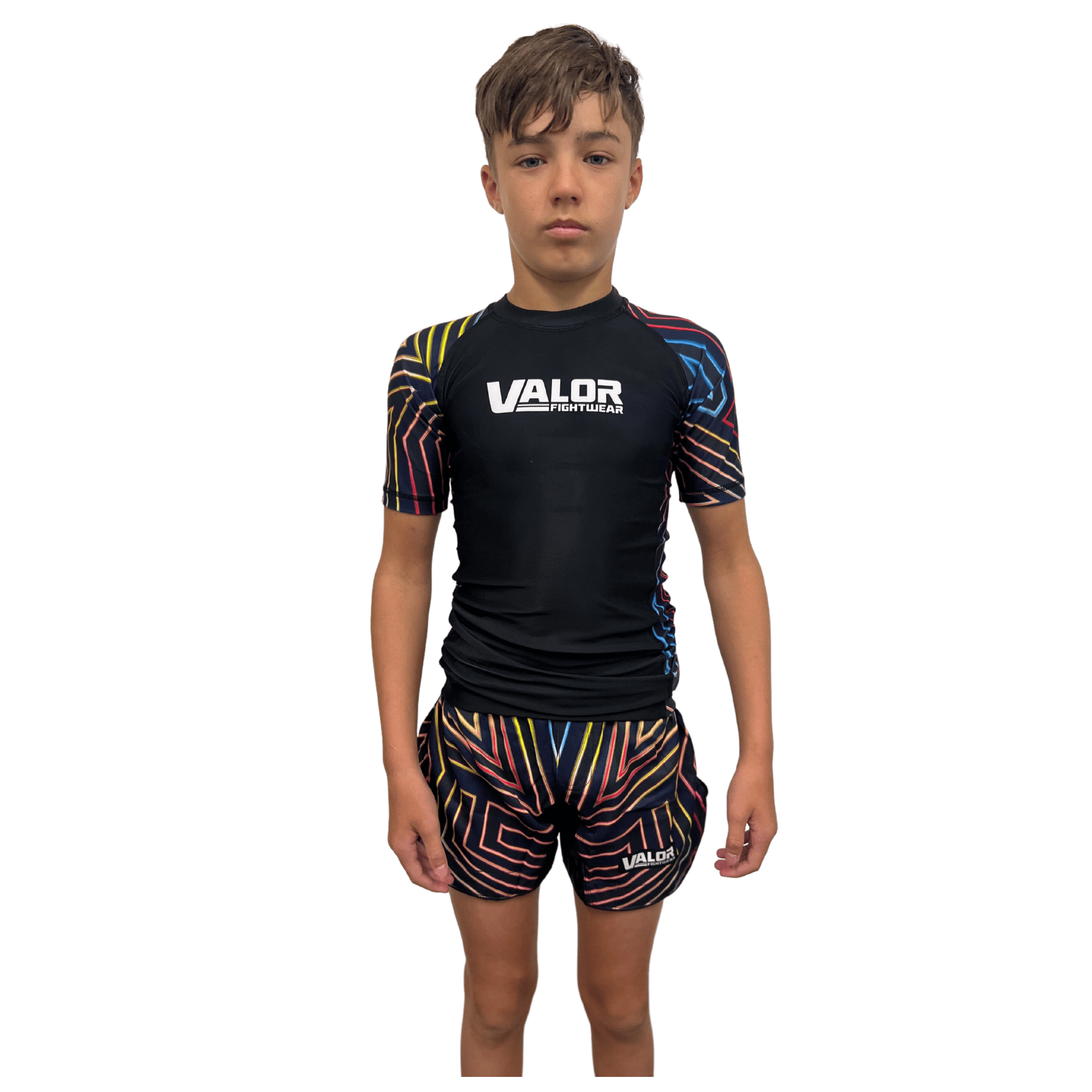 Kids Geometric No Gi BJJ/MMA Board Shorts - Neon - Valor Fightwear