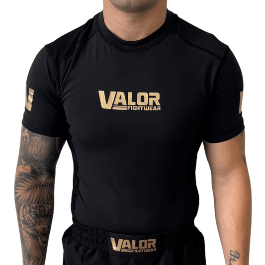 VALOR BLACK / GOLD MESH SHORT SLEEVE RASH GUARD