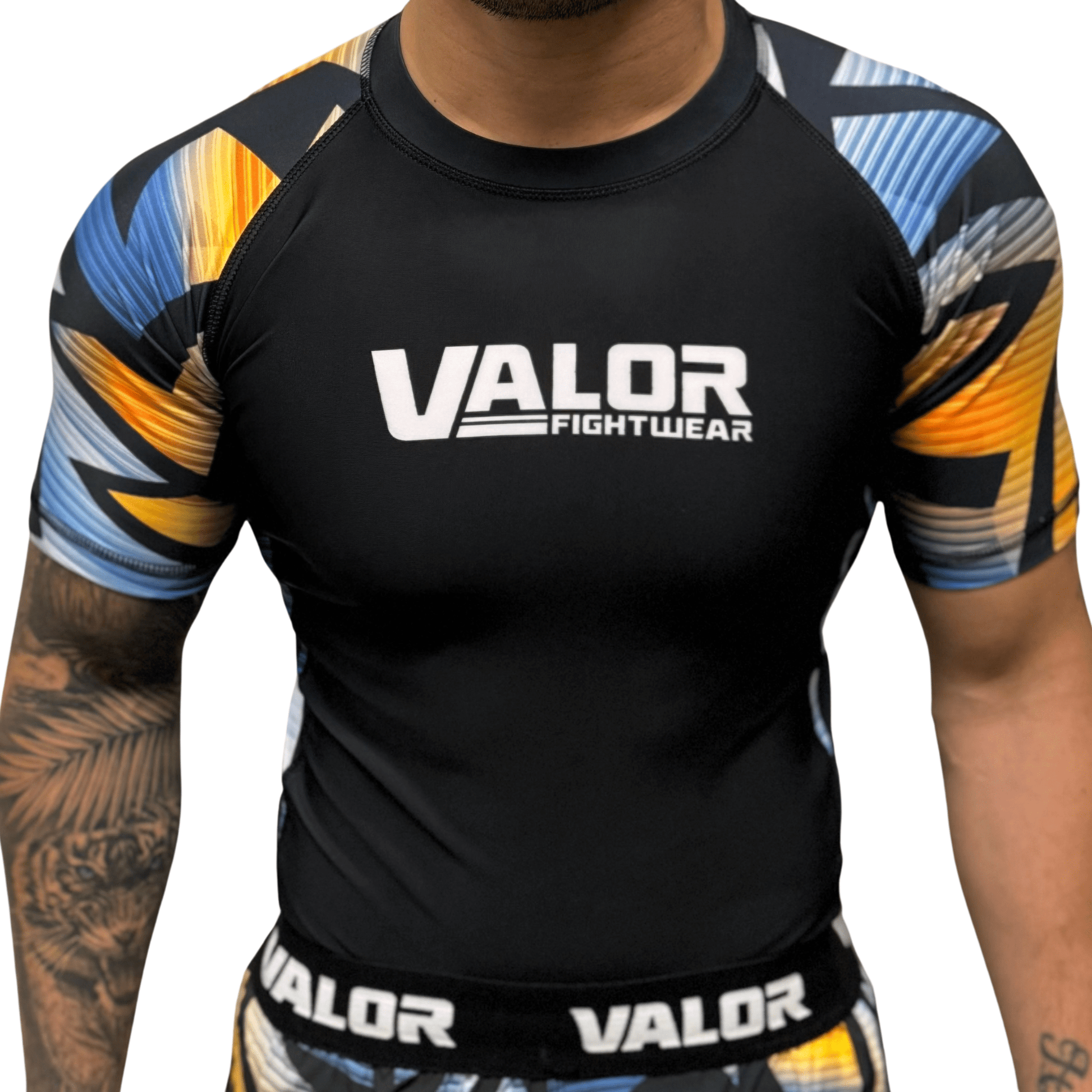 Geometric Design No Gi BJJ/MMA Rash Guard - Black/Orange - Valor Fightwear