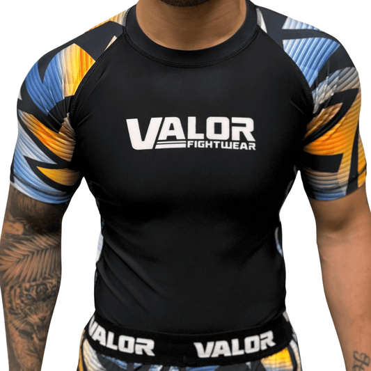 Geometric Design No Gi BJJ/MMA Rash Guard - Black/Orange - Valor Fightwear