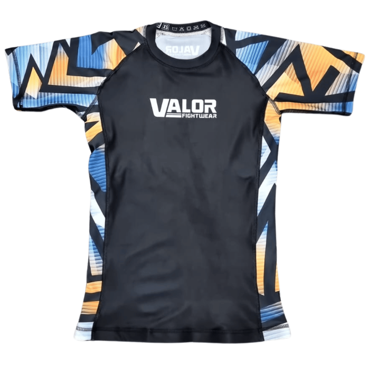 Geometric Design No Gi BJJ/MMA Rash Guard - Black/Orange - Valor Fightwear