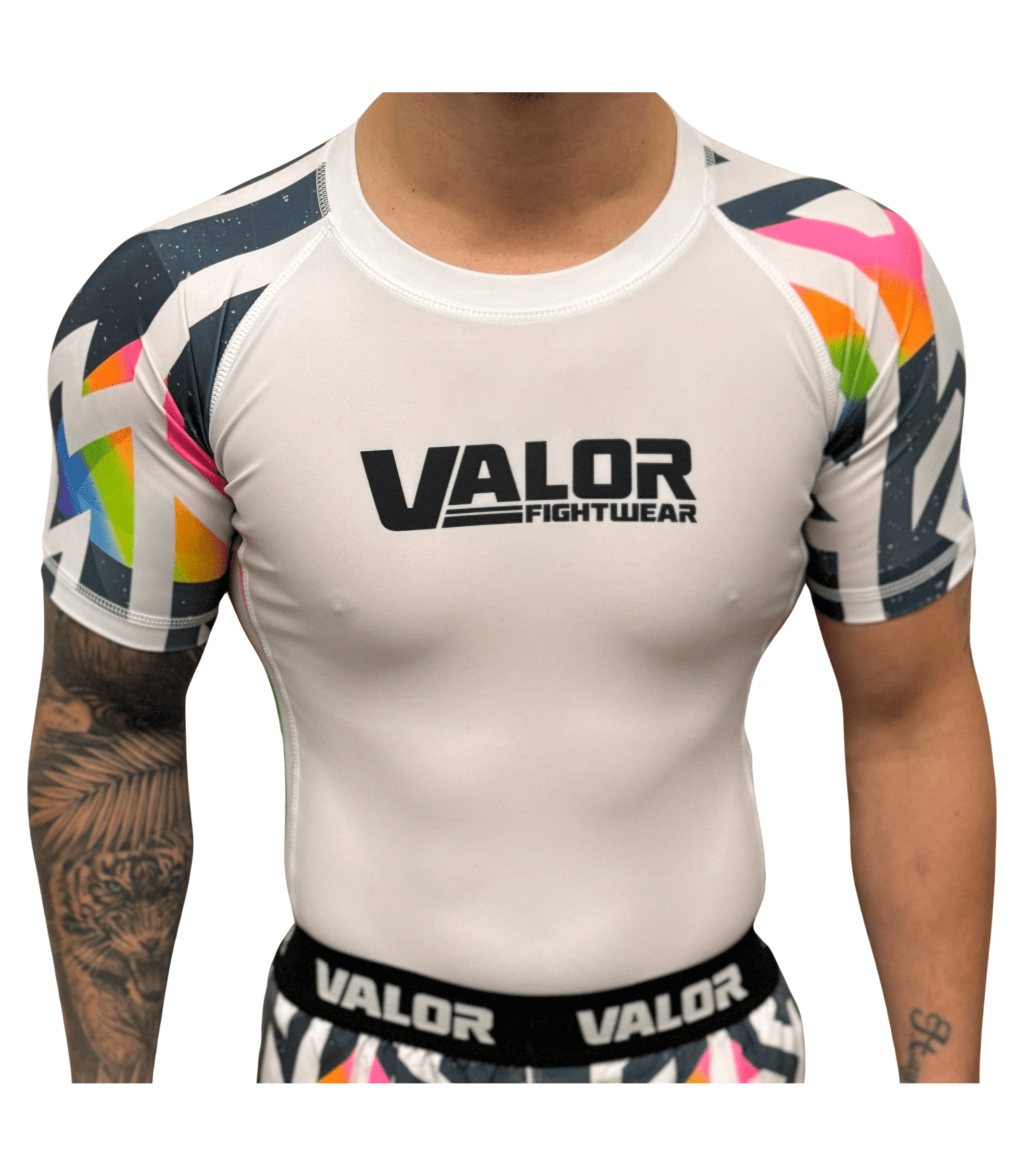Kids No Gi BJJ/MMA Rash Guard - Geometric Fusion Flow White- Valor Fightwear