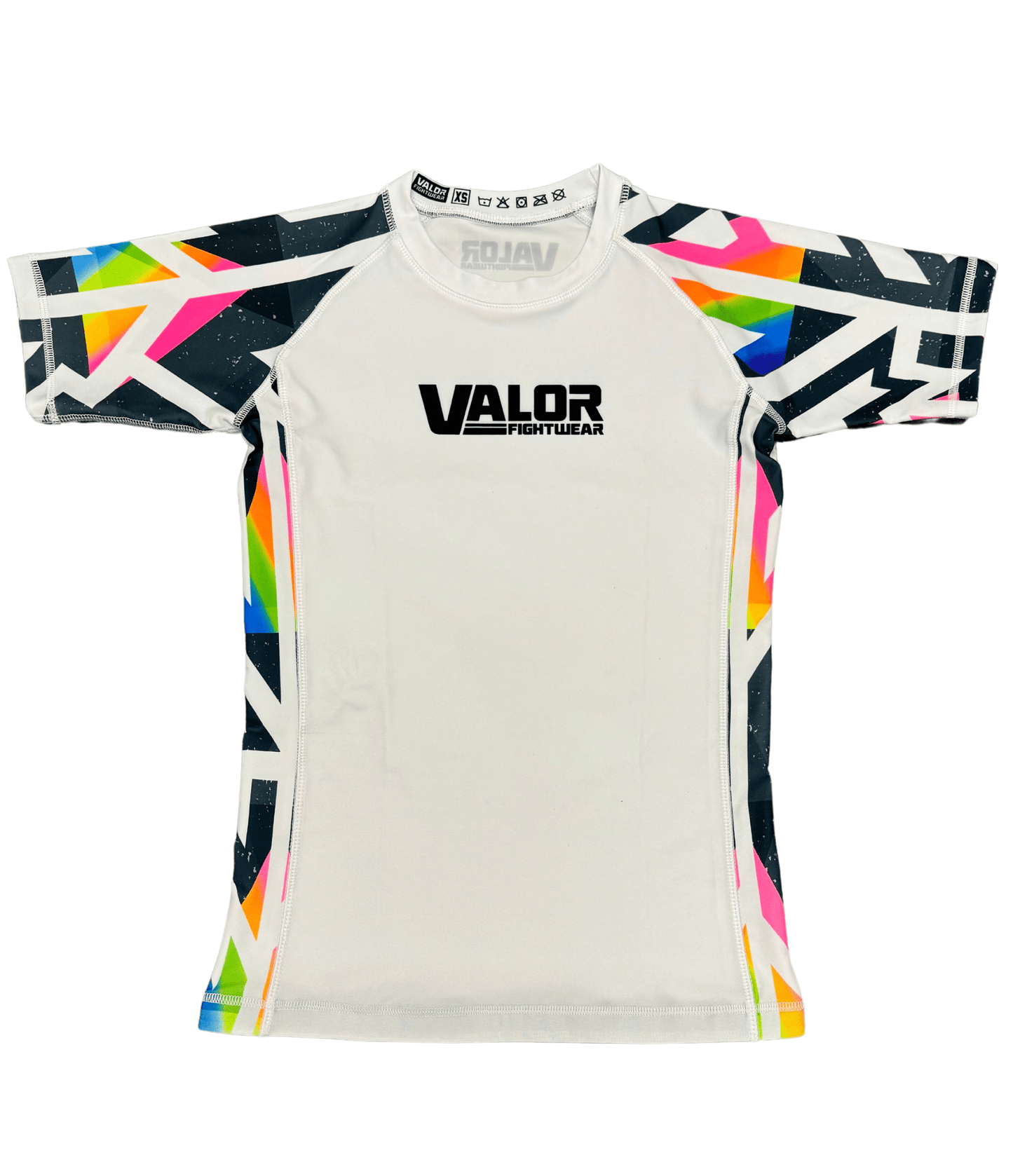Kids No Gi BJJ/MMA Rash Guard - Geometric Fusion Flow White- Valor Fightwear