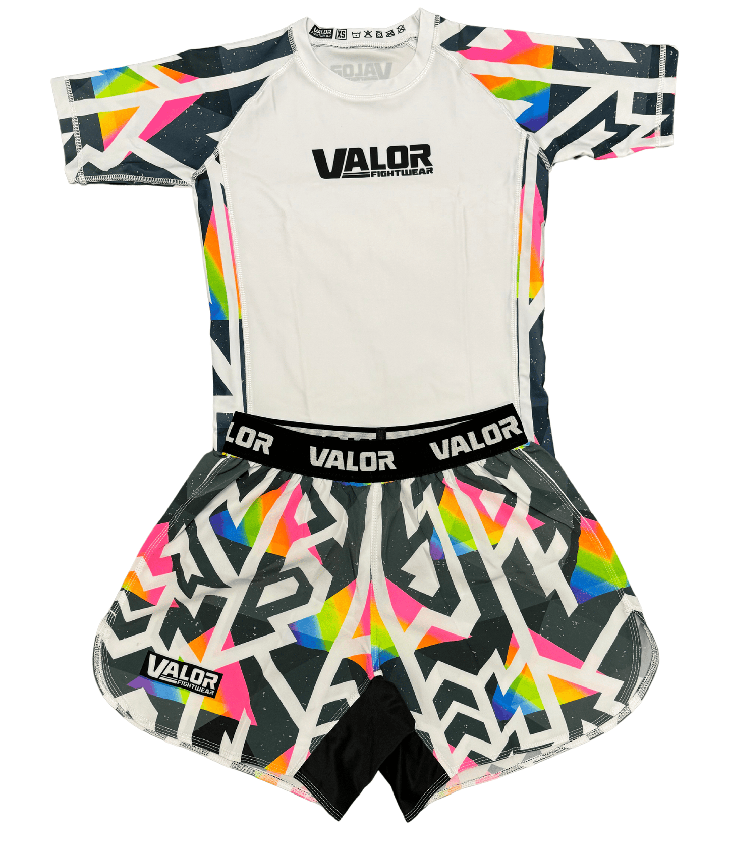 Kids No Gi BJJ/MMA Rash Guard - Geometric Fusion Flow White- Valor Fightwear