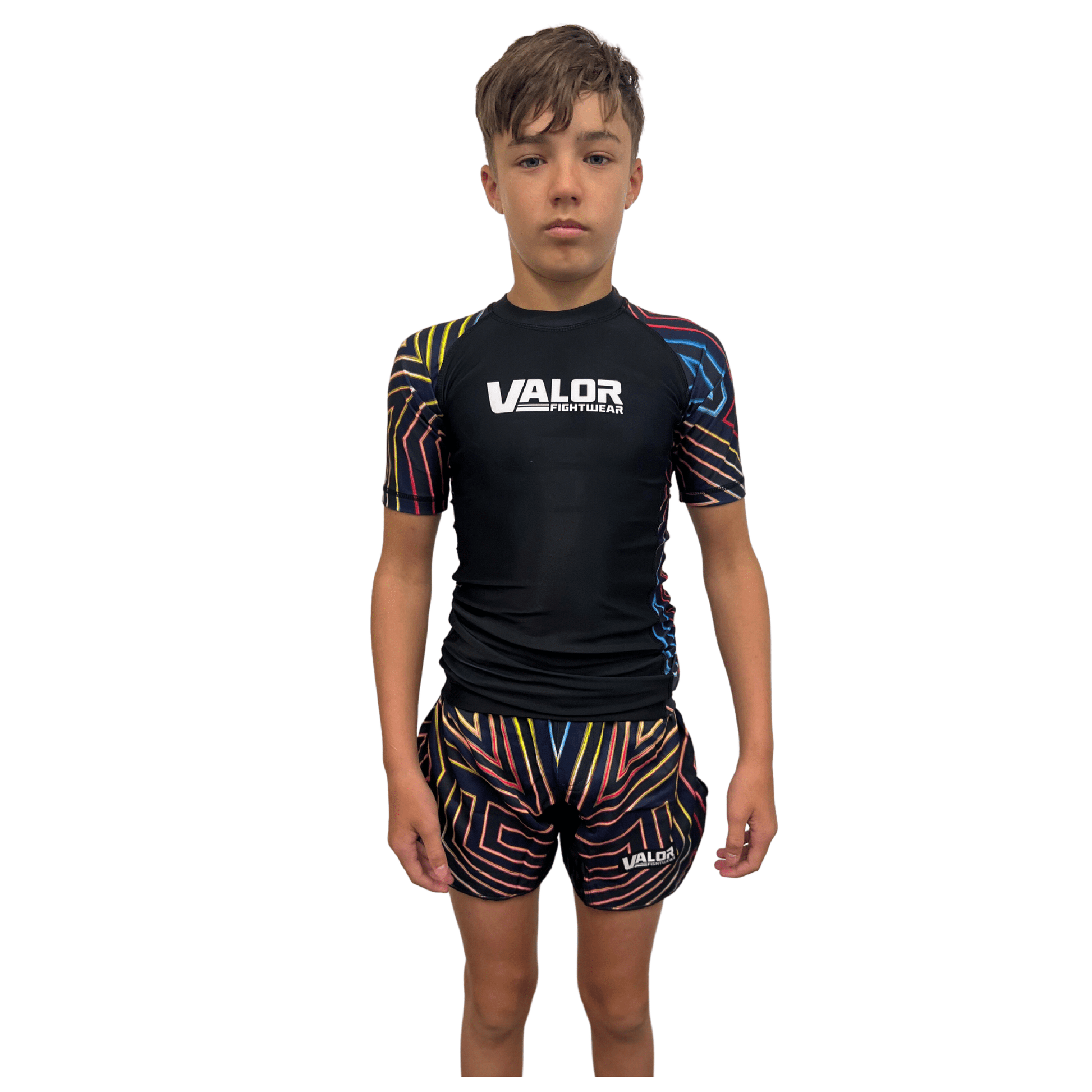 Kids No Gi BJJ/MMA Rash Guard - Geometric Neon - Valor Fightwear
