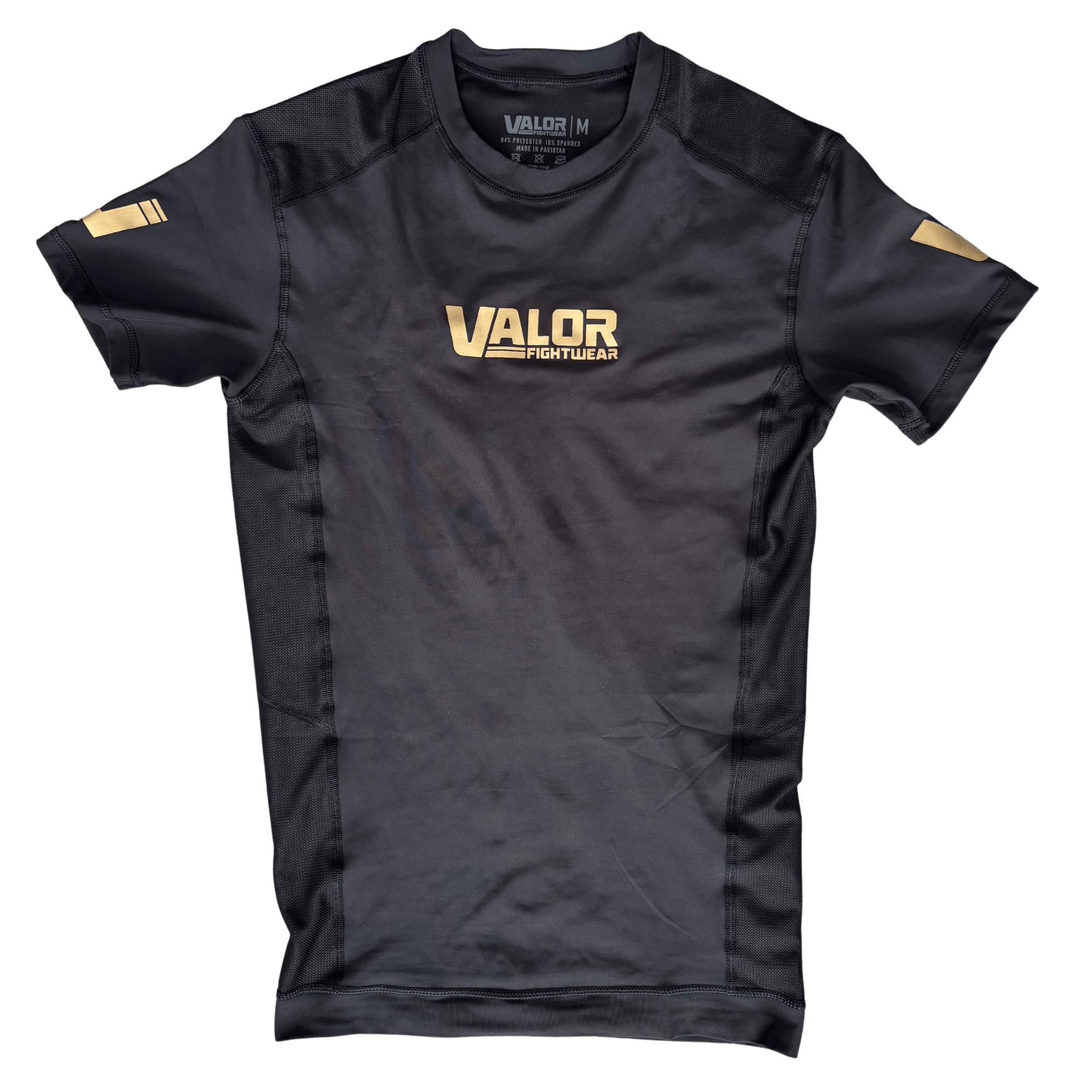 Valor Mesh Short Sleeve Rash Guard Gold on Black