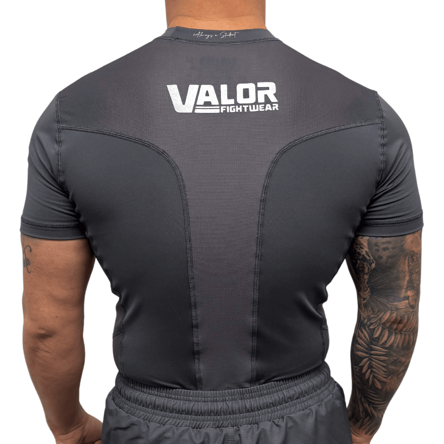 VALOR GREY / SILVER MESH SHORT SLEEVE RASH GUARD Valor Fightwear