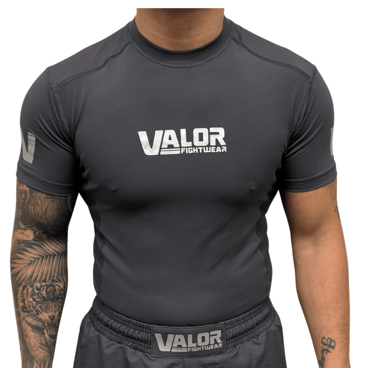 VALOR GREY / SILVER MESH SHORT SLEEVE RASH GUARD Valor Fightwear
