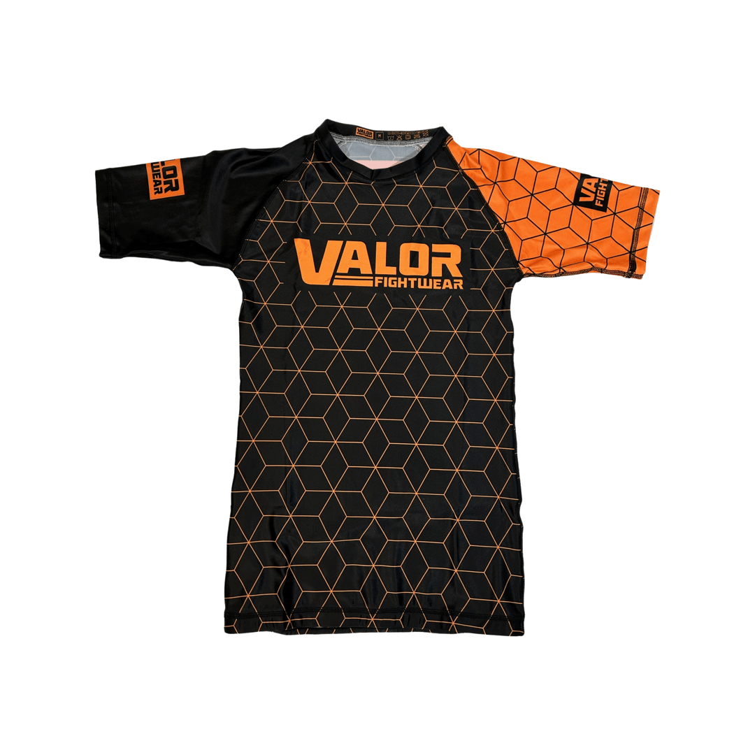 Geometric Design No Gi BJJ/MMA Rash Guard - Black/Orange - Valor Fightwear Adult Rashguard Valor Fightwear