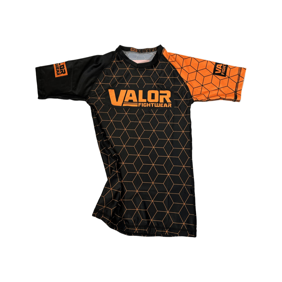 Kids No Gi BJJ/MMA Rash Guard - Geometric Orange - Valor Fightwear