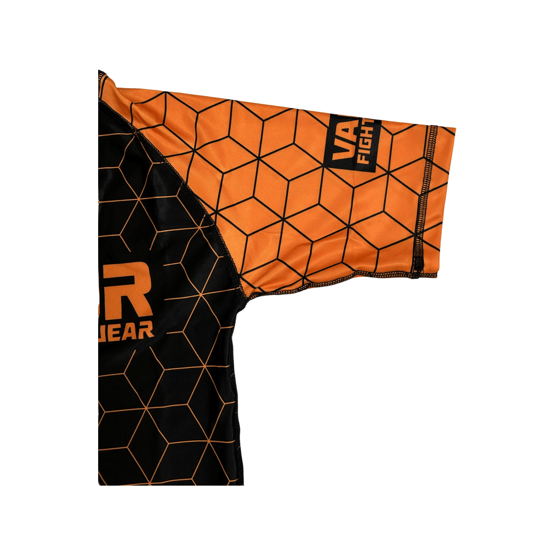 Geometric Design No Gi BJJ/MMA Rash Guard - Black/Orange - Valor Fightwear