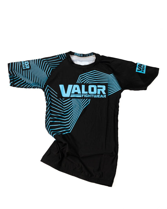 Kids No Gi BJJ/MMA Rash Guard - Geometric Blue - Valor Fightwear Kids Rashguard Valor Fightwear