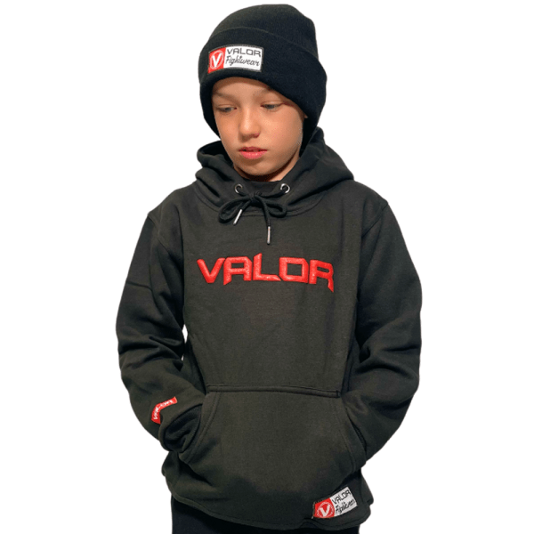 KIDS VALOR BLACK HOODIE – RED  Valor Fightwear   