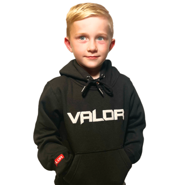KIDS VALOR BLACK HOODIE – WHITE Valor Fightwear