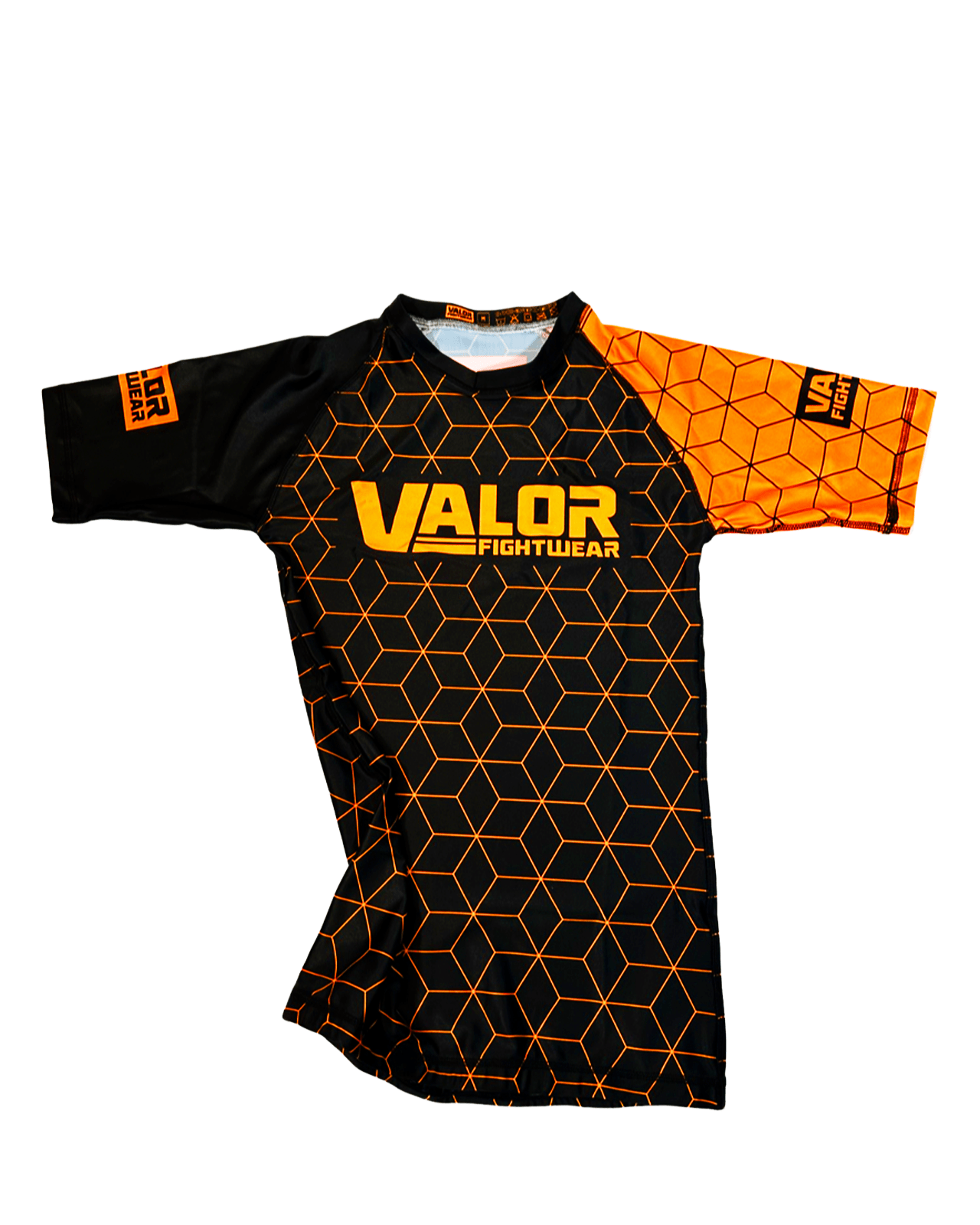 Geometric Design No Gi BJJ/MMA Rash Guard - Black/Orange - Valor Fightwear