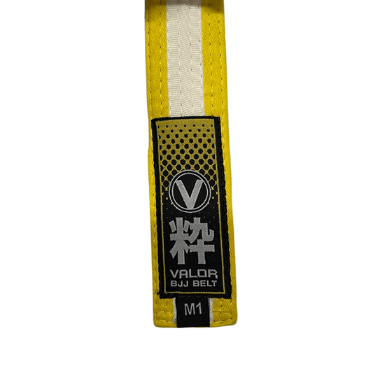 Kids IBJJF Rank Belt - Yellow with White Stripe - BJJ Belt - Valor Fightwear Kids Belt Valor Fightwear